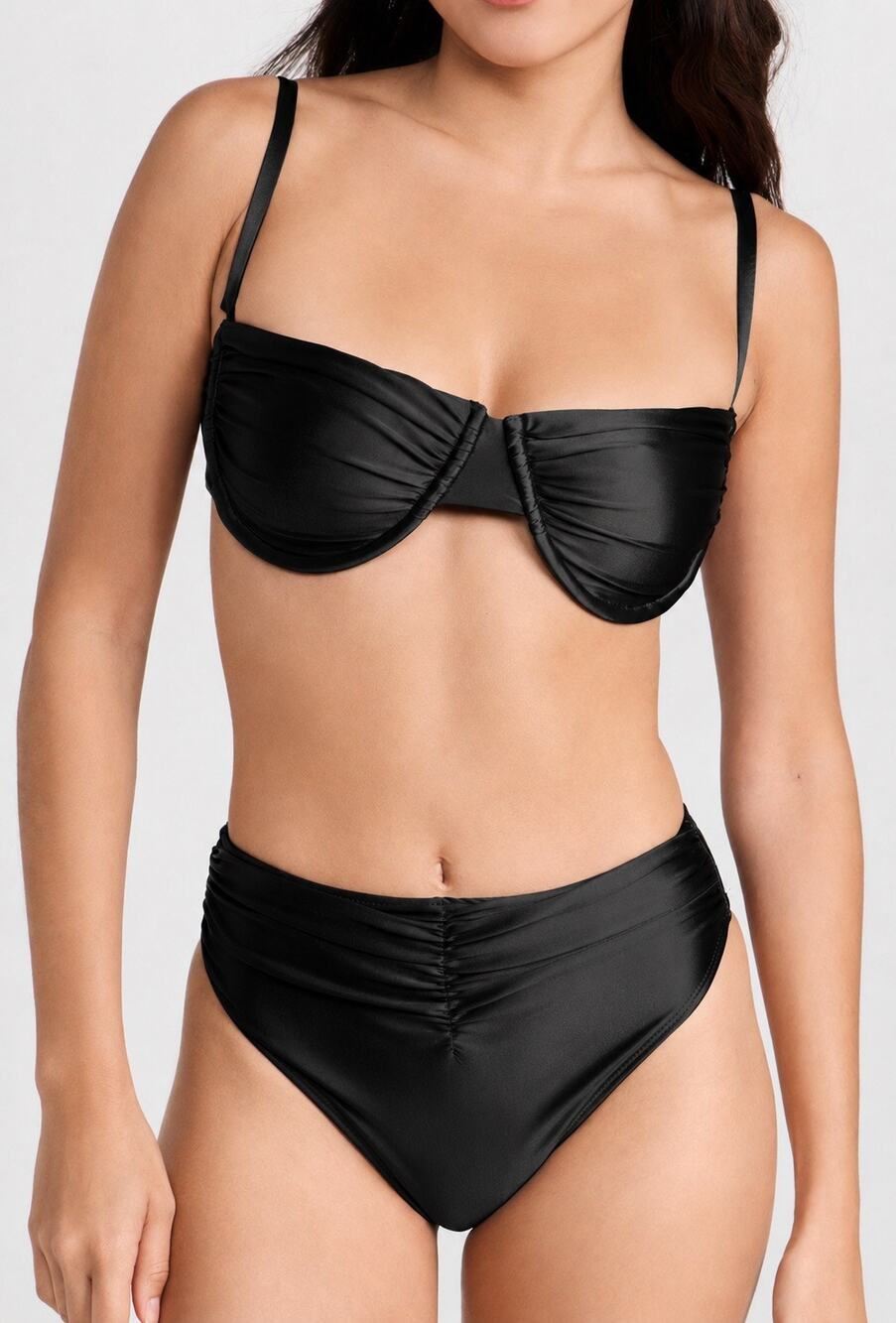 Good American Ruched Good High Waist Bikini Bottom Black Size XS NEW
